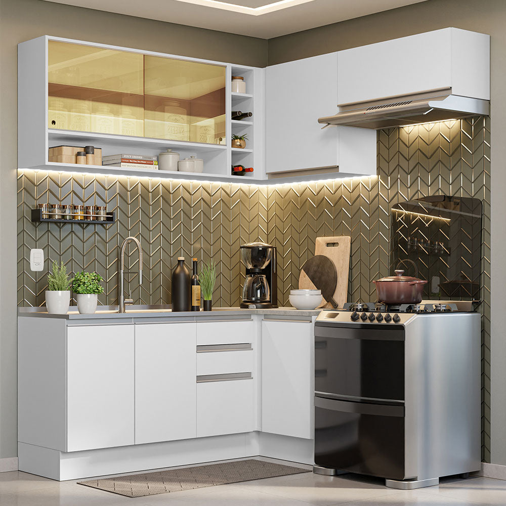 Cocina Integral Esquinera 349cm Blanco Glamy 06