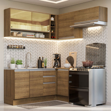 Cocina Integral Esquinera 349cm Marrón Glamy 06