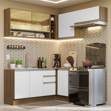 Cocina Integral Esquinera 349cm Marrón/Blanco Glamy 06
