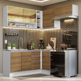 Cocina Integral Esquinera 349cm Blanco/Marrón Glamy 06