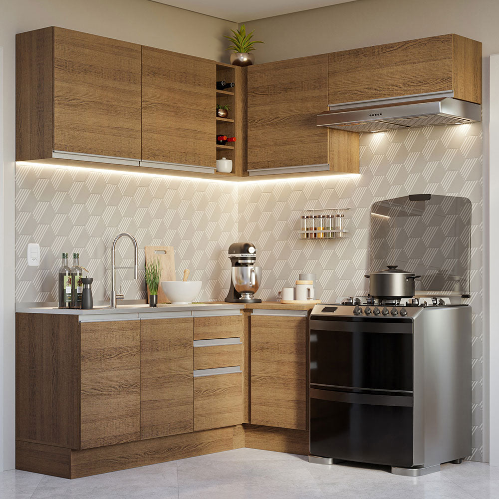 Cocina Integral Esquinera 349cm Marrón Glamy 07