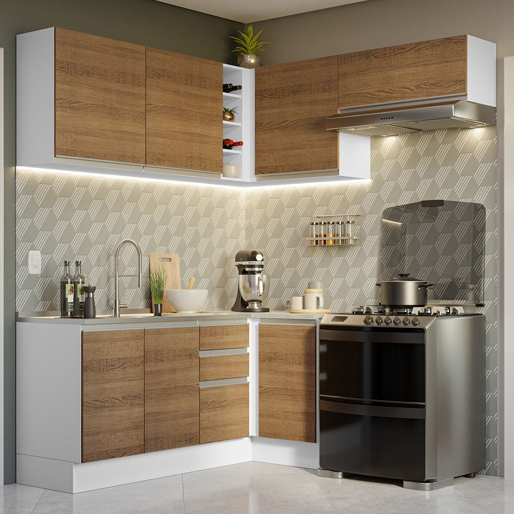 Cocina Integral Esquinera 349cm Blanco/Marrón Glamy 07