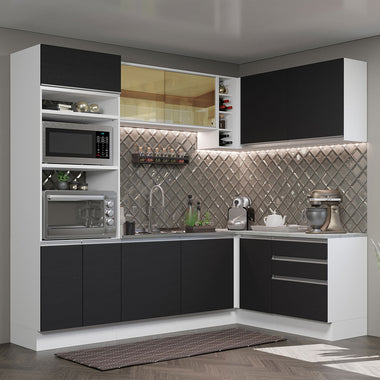 Cocina Integral Esquinera 399cm Blanco/Negro Glamy 02