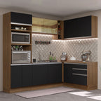 Cocina Integral Esquinera 399cm Marrón/Negro Glamy 02