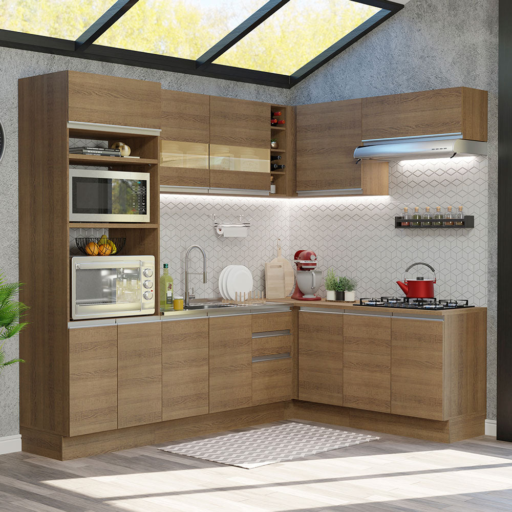Cocina Integral Esquinera 419cm Marrón Glamy 01