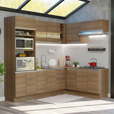 Cocina Integral Esquinera 419cm Marrón Glamy 01