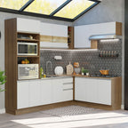 Cocina Integral Esquinera 419cm Marrón/Blanco Glamy 01