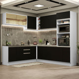 Cocina Integral Esquinera 459cm Blanco/Negro Glamy 01