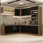 Cocina Integral Esquinera 459cm Marrón/Negro Glamy 01