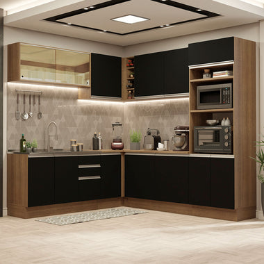 Cocina Integral Esquinera 459cm Marrón/Negro Glamy 01