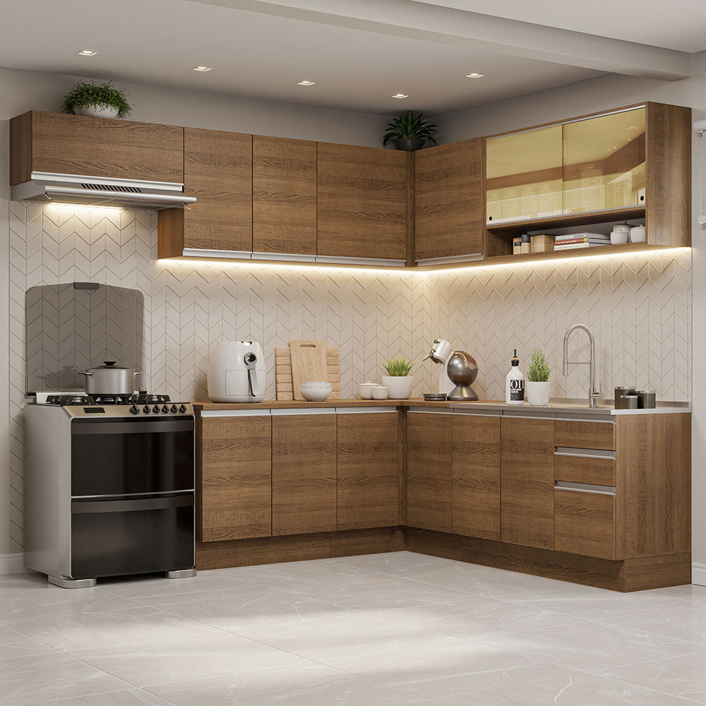Cocina Integral Esquinera 469cm Marrón Glamy 01
