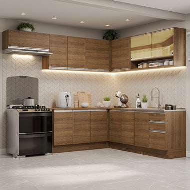 Cocina Integral Esquinera 469cm Marrón Glamy 01