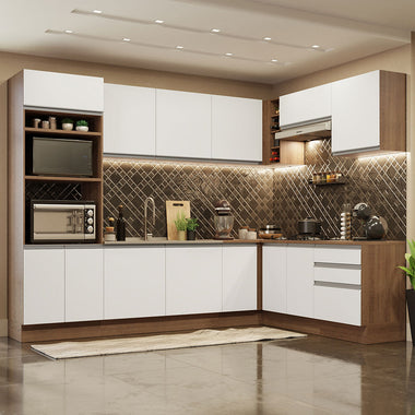 Cocina Integral Esquinera 479cm Marrón/Blanco Glamy 01