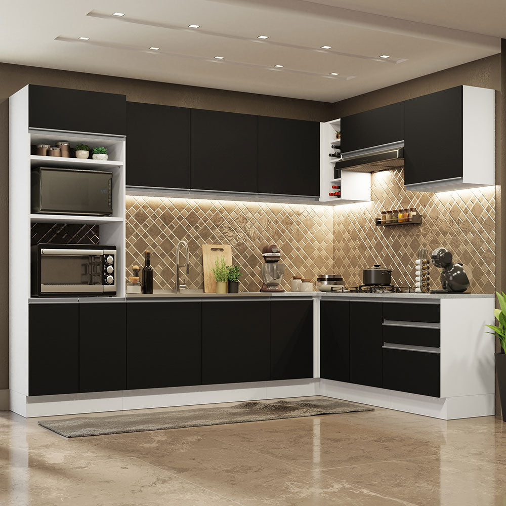 Cocina Integral Esquinera 479cm Blanco/Negro Glamy 01
