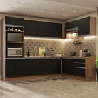 Cocina Integral Esquinera 479cm Marrón/Negro Glamy 01