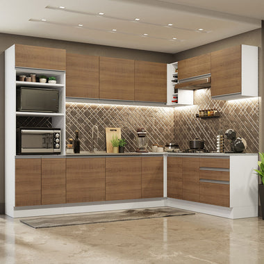 Cocina Integral Esquinera 479cm Blanco/Marrón Glamy 01