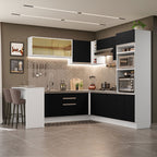 Cocina Integral Esquinera 504cm Blanco/Negro Glamy 01