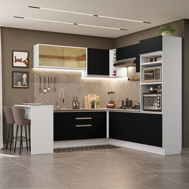 Cocina Integral Esquinera 504cm Blanco/Negro Glamy 01