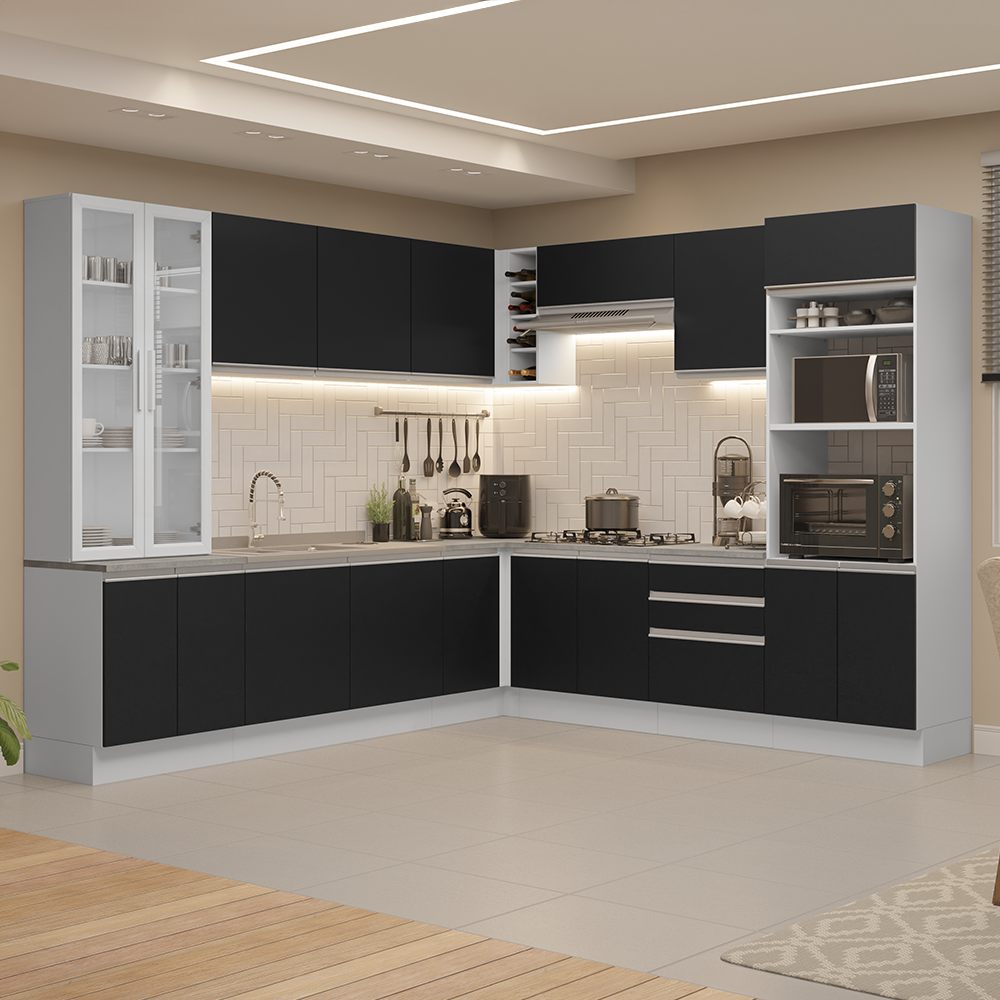 Cocina Integral 549cm Blanco/MNegro Glamy 01