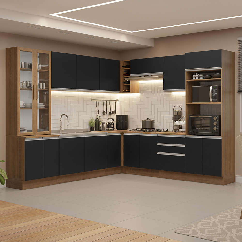 Cocina Integral Esquinera 549cm Marrón/Negro Glamy 01