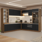 Cocina Integral Esquinera 549cm Marrón/Negro Glamy 01