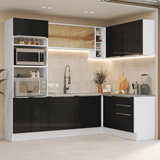 Cocina Integrale Esquinera 399 cm Blanco/Negro Lux Madesa 01