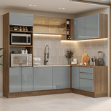 Cocina Integral Esquinera 399 cm Marrón/Gris Lux Madesa 01