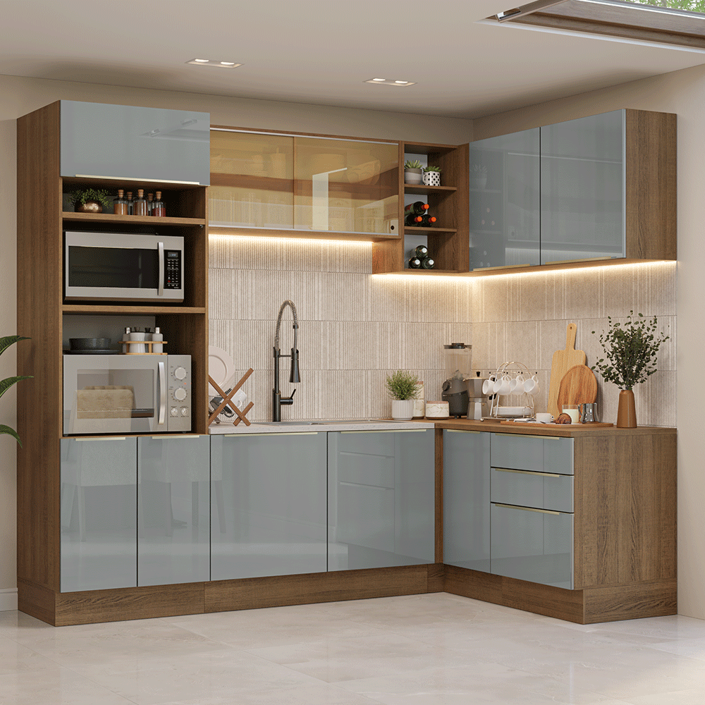 Cocina Integrale Esquinera 416 x 60 cm Marrón/Gris Lux Madesa 01