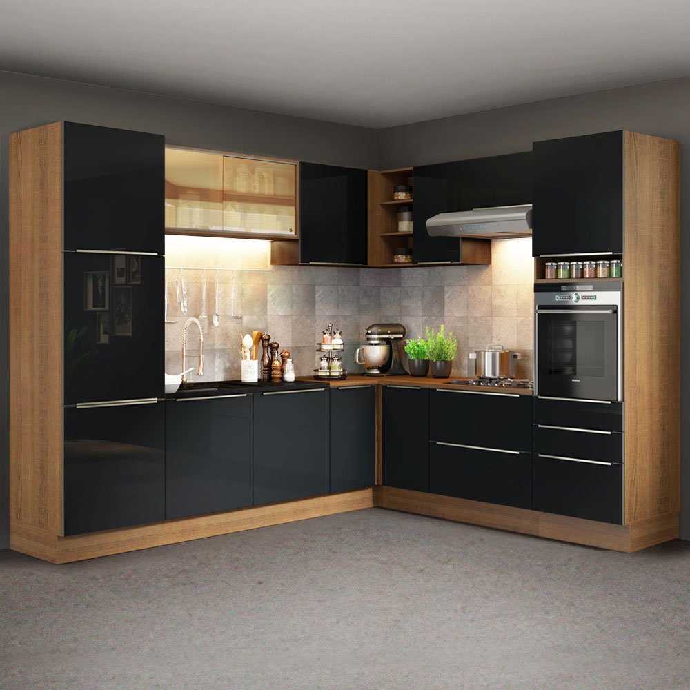 Cocina Integral Esquinera 526cm Marrón/Negro Lux 01