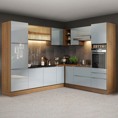 Cocina Integral Esquinera 526cm Marrón/Gris Lux 01