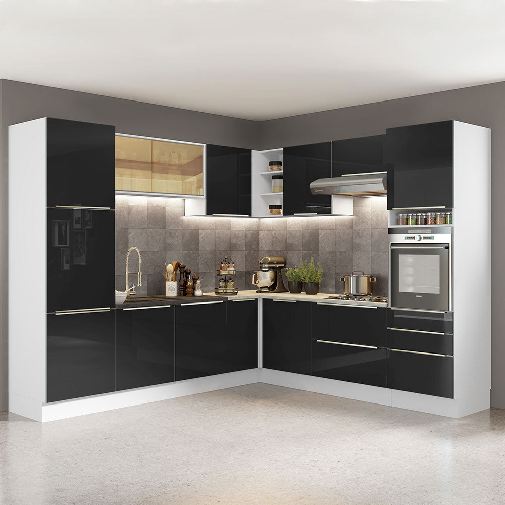 Cocina Integral Esquinera 546 cm Lux Blanco/Negro 01