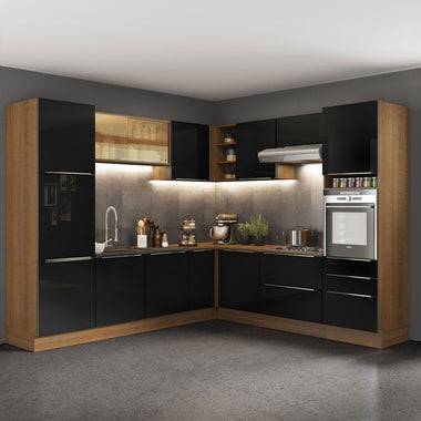 Cocina Integral Esquinera 546cm Marrón/Negro Lux 01