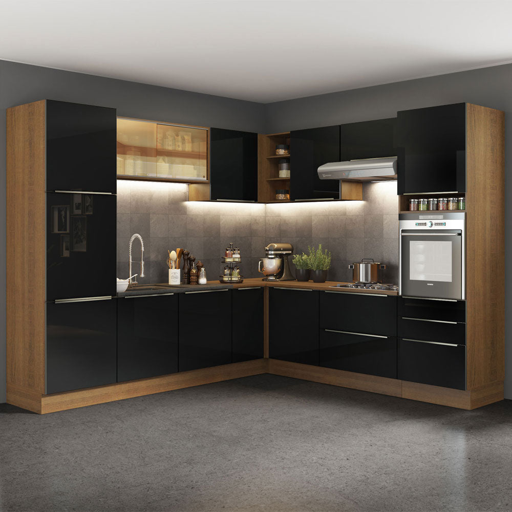Cocina Integral Esquinera 546cm Marrón/Negro Lux 01
