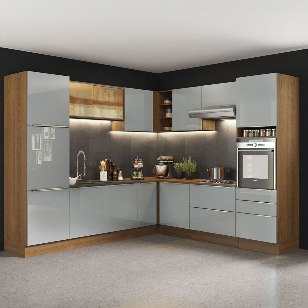 Cocina Integral Esquinera 546cm Marrón/Gris Lux 01