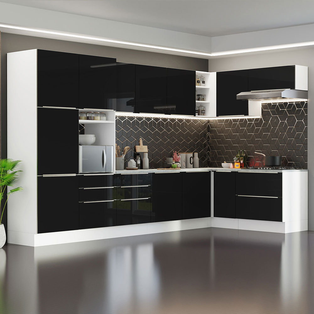 Cocina Integral Esquinera 546 cm Lux Blanco/Negro 05