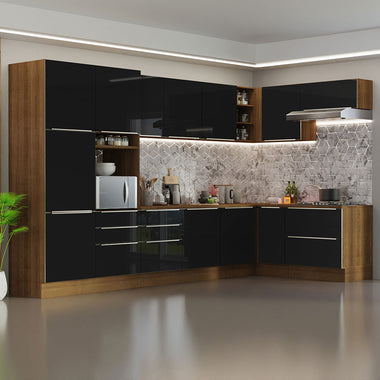 Cocina Integral Esquinera 546cm Marrón/Negro Lux 05