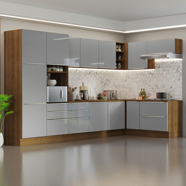 Cocina Integral Esquinera 546cm Marrón/Gris Lux 05