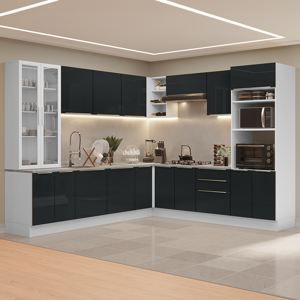 Cocina Integral 566cm Blanco/Negro Lux 01