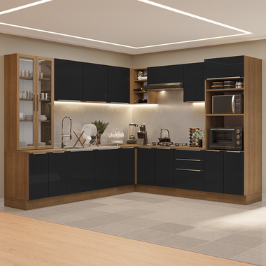Cocina Integral 566cm Marrón/Negro Lux 01