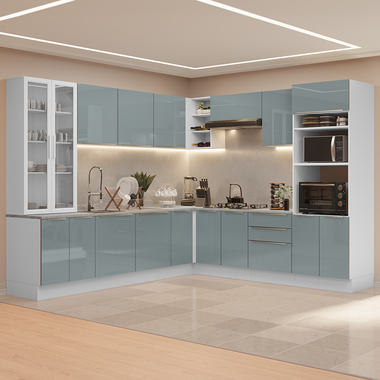 Cocina Integral 566cm Blanco/Gris Lux 01