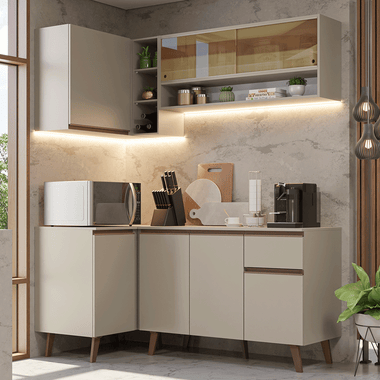 Cocina Compacta Esquinera 265 cm Crema Nice Madesa