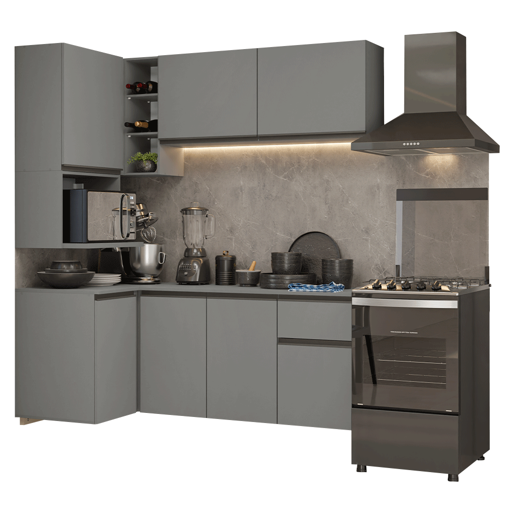 Cocina Esquinera 265 cm Sin Patas Nice Gris 06
