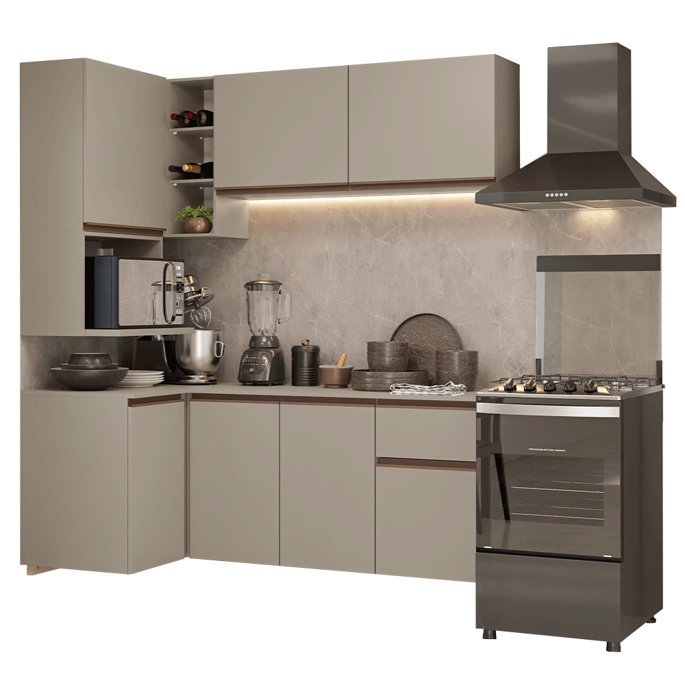 Cocina Compacta Esquinera Flotante 265 cm Crema Nice Madesa