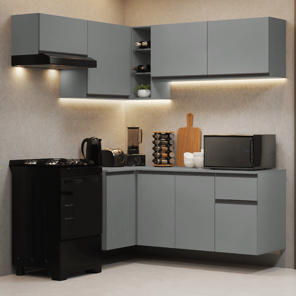 Cocina Esquinera 325 cm Sin Patas Nice Gris 05