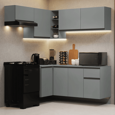 Cocina Compacta Esquinera Flotante 325 cm Gris Nice Madesa