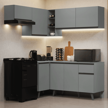 Cocina Compacta Esquinera 325 cm Gris Nice Madesa