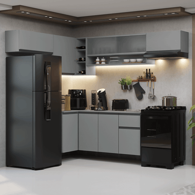 Cocina Integral Esquinera Flotante 405 cm Gris Nice Madesa