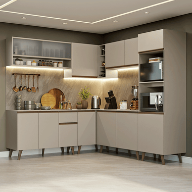 Cocina Integral Esquinera 445 cm Con Mueble para Horno Crema Nice Madesa