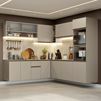 Cocina Integral Esquinera Flotante 445 cm Con Mueble para Horno Crema Nice Madesa