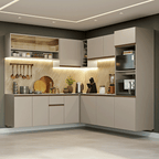 Cocina Integral Esquinera Flotante 445 cm Con Mueble para Horno Crema Nice Madesa